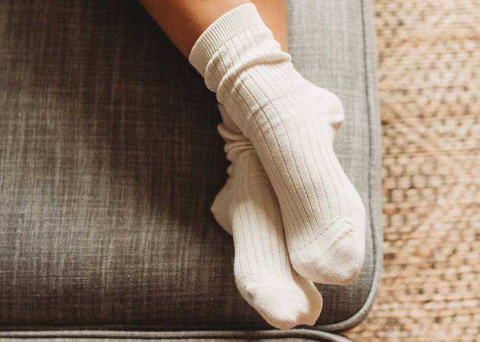White crew length organic cotton sustainable socks