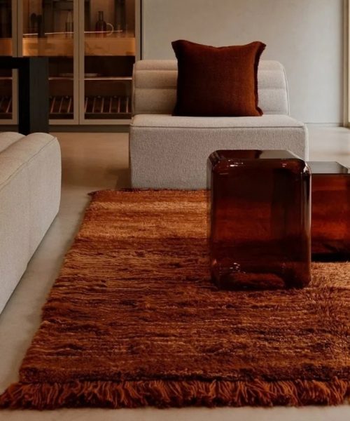 Deep orange plush fair trade artisan rug
