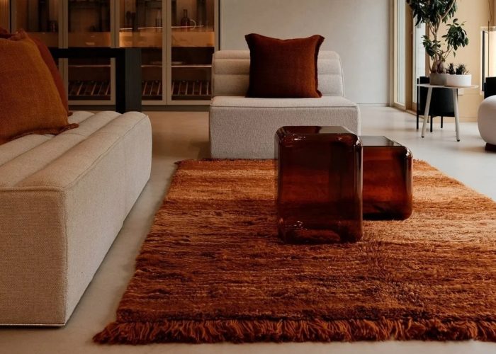 Deep orange plush fair trade artisan rug
